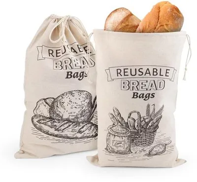 Productafbeelding van Unyqoos® Herbruikbare katoenen broodzak, 45 x 30 cm, ongebleekt en ademend – ideaal voor zelfgebakken brood, broodjes en baguettes