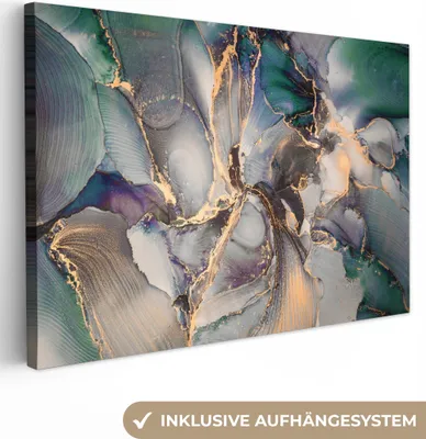 Produktbild von MuchoWow® - Leinwandbilder - Gold - Blau - Marmor, Wandbild, Wanddeko Bilder Wohnzimmer, 60x40 cm