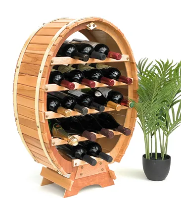 Image de DanDiBo Casier à vin en bois Tonneau à vin debout 18 bouteilles Naturel 77 cm Casier à bouteilles Porte-bouteilles Tonneau
