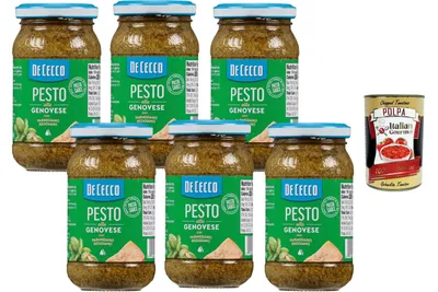 Produktbild von De Cecco Pesto alla Genovese 6×200 ml – cremige Basilikum-Pastasauce im Glas, intensiver Geschmack für Pasta, Bruschetta & Rezepte – servierfertig + Italian Gourmet polpa