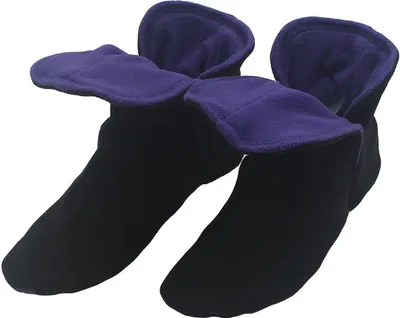 Produktbild von Raikou Hausschuhe für Damen, Herren aus Micro Fleece mit ABS und Rutschfester Sohle, Super Flauschige Hüttenschuche 40/43 Schwarz/Hell Lila