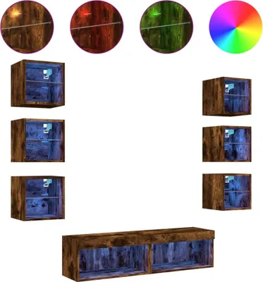 Produktbild von vidaXL 8-tlg. Wohnwand mit LED-Beleuchtung Räuchereiche Holzwerkstoff