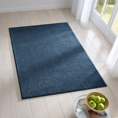 Produktbild von Kurzflor Teppich Designer I Flauschiger Flachflor für Wohnzimmer, Esszimmer, Schlafzimmer oder Kinderzimmer |  Dunkelblau
