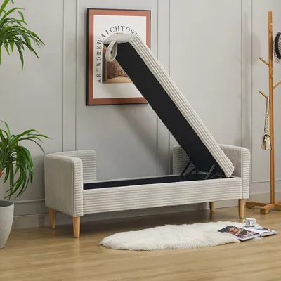 Image de Banc avec rangement - Velours côtelé - Gris