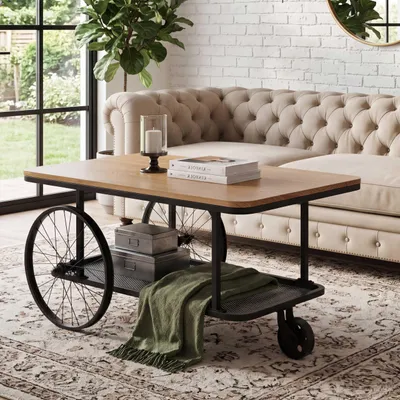 Obrázek produktu pro Konferenční stolek HWC-Q69, odkládací stolek, průmyslový retro styl z dřeva, 54 x 100 x 60 cm  přírodní, černý