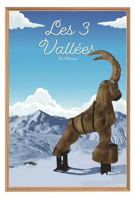 Image de Tableau mural encadré illustration les Ménuires 65x97 cm, Tableau mural moderne pour décoration intérieure