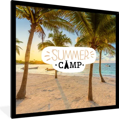 Produktbild von MuchoWow® Gerahmtes Poster Sommer - Palme - Strand - Zitate 40x40 cm - Poster mit Schwarzem Bilderrahmen Wandposter Rahmen Foto Bilder - Mit Rahmen - Wanddekoration Schlafzimmer