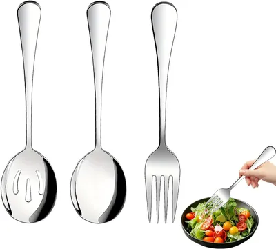 Produktbild von 3-teiliges Servierlöffel-Set aus Edelstahl, groß, Gabel, für Buffet und Familientreffen