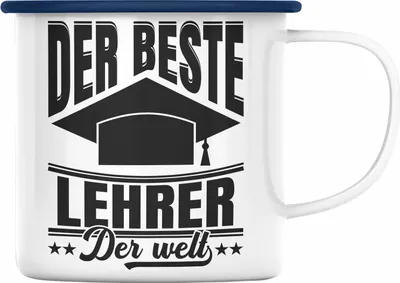 Produktbild von Trendation - Der Beste Lehrer Der Welt Emaille Tasse Geschenk Abschied Abschiedsheschenk Lehrer Abi Abitur Spruch (Blau)