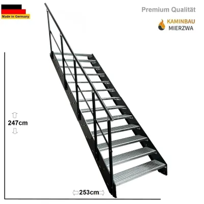 Immagine prodotto di Scala a pioli in acciaio con gradini 13 gradini ringhiera a sinistra - Lati zincati e verniciati a polvere color antracite - (L x A x P) 140 x 247 x 253 cm
