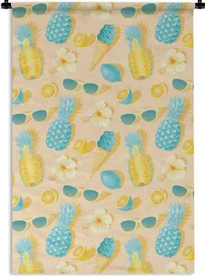 Produktbild von MuchoWow® Wandteppich Wandbehang Sommer - Muster - Ananas - Sonnenbrille 60x90 cm Tapisserie Dekoration Wandtuch - Foto-Teppich - Abwaschbar