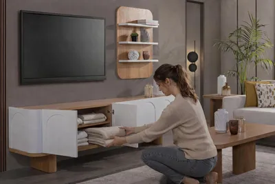 Immagine prodotto di Elegante salotto: mobile TV basso, tavolino da salotto di design, tavolino ausiliario
