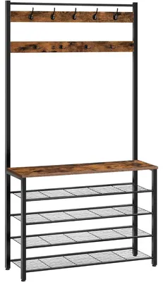 Productafbeelding van Garderobekast met schoenenrek, 5 niveaus, 100x32x190 cm, donkerbruin/zwart