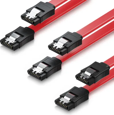 Produktbild von 3x deleyCON 0,5m SATA 3 Datenkabel mit Clip - 2x Stecker gerade S-ATA 6Gb/s Rot