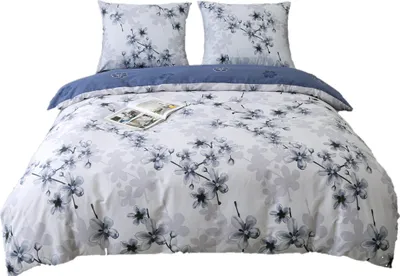 Immagine prodotto di Biancheria da letto in raso 220x200cm fiori blu navy