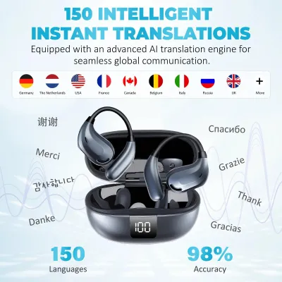 Produktbild von Sprachübersetzer Kopfhörer - Bluetooth 5.4 In-Ear - 150 Sprachen - 4 Übersetzungsmodi - Echtzeit - 50 h Akkulaufzeit - App