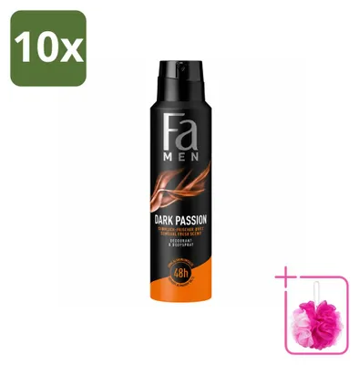 Imagen del producto de 10 aerosoles desodorantes Fa Men, fragancia Dark Passion, 150 ml - Paquete ahorro - 10 unidades