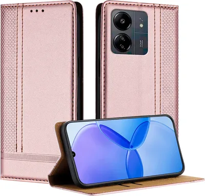 Produktbild von Handyhülle für Xiaomi Poco C65/Poco M6 5G/Redmi 13C Leder Flip Klappbare Schutzhülle mit Standfunktion Pink