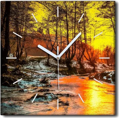 Produktbild von Coloray Uhr auf Leinwand 30x30 cm Wand Uhr Dekoration Wohnzimmer Segeltuch weiße Zeiger -Schneeflusslandschaft.