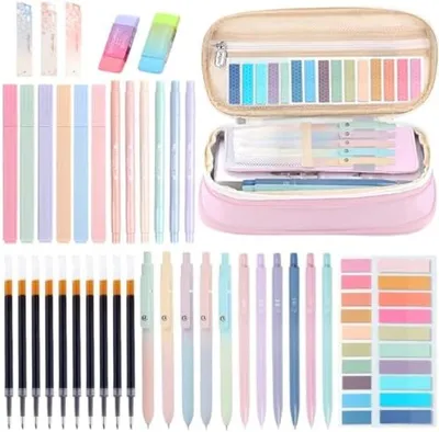 Produktbild von PromoHome® 41-teiliges Schrein-Set mit Federmäppchen, Textmarkern, Druckbleistiften und Gelstiften, Rosa