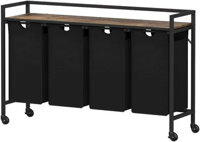 Produktbild von Ibenzoa® Wäschesortierer mit 4 Fächern – 168 l (4×42 l), 124×33,4×81,4 cm, abnehmbare Wäschesäcke, 4 Rollen (2×Feststellbremse), Spanplatte & Eisen