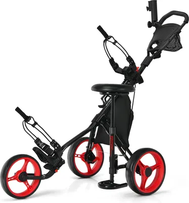 Produktbild von GOPLUS 3-Rad Golftrolley Trolley mit Scoreboard, Klappbar Golfwagen mit abnehmbarem Sitz & Aufbewahrungstasche, Golfcart, Schiebenwagen für Golf