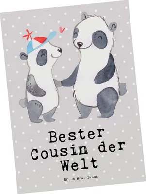 Produktbild von Mr. & Mrs. Panda Postkarte Panda Bester Cousin der Welt - Grau Pastell - Geschenk, Geschenkidee, Postkarten, Cousine, Ansichtskarte, Grußkarte, Verwandtschaft, Kousin