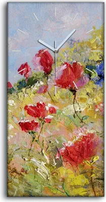 Produktbild von Wanduhr Bürouhr Leinwand Bild 30x60 Gemälde Abstrakte Wiese Blumen Landschaft - weiße Hände