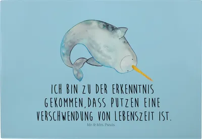 Produktbild von Mr. & Mrs. Panda Schneidebrett Narwal - Blau Pastell - Geschenk, Meer, Kinderzimmer, Vesperplatte, Brotzeitplatte, Aufräumen, Hausfrau, Wal, Glas-Schneidebrett, Putzen