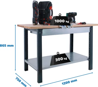 Produktbild von Werkbank mit Parafuses SIMONWORK BT6 PRO LAMINATE 1BOX 1200 ANTHRAZIT/HEU