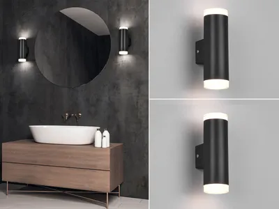 Produktbild von LED Badezimmer Wandleuchte Set Schwarz Spiegelleuchte seitlich für Bad Gäste WC
