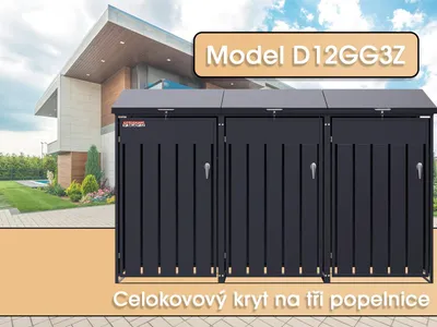 Obrázok produktu pre Prístrešok na koše D12GG3Z, na 3 koše s dvoma zámkami proti vetru a krádeži, antracitový