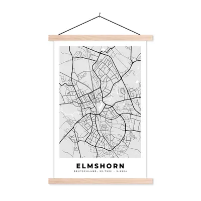 Produktbild von MuchoWow® Textilposter Deutschland - Stadtplan - Elmshorn - Karte 120x180 cm mit holzfarbenen Rahmen - Textil-Plakat