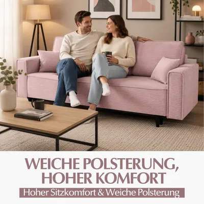Produktbild von Schlafsofa Cordstoff - LUX 225 cm - Sofa mit schlaffunktion und Bettkasten