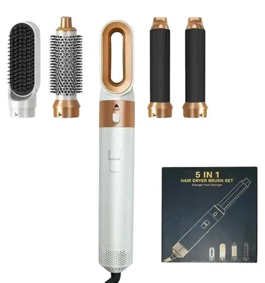 Imagen del producto de Secador de pelo con cepillo de styling, 5 funciones en 1, ajustes de temperatura personalizables, color dorado