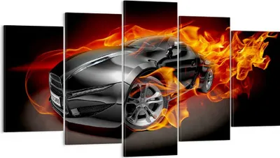 Produktbild von Bild auf Leinwand - Leinwandbild - Sportwagen Feuer Flammen Rauch - 160x85cm - Wand Bild - Wanddeko - Leinwanddruck - Bilder - Kunstdruck - Wanddekoration - Leinwand bilder - Wandkunst - EA160x85-2656