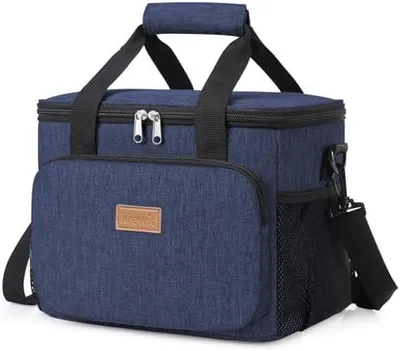 Produktbild von 15L 12 Dosen Kühltasche klein unterwegs, Isolierte Cooler Bag Lunchtasche faltbar für Herren und Damen, wasserdichte Thermotasche Umhänge für Essen, Bier, Arbeit, Strand, Reise, Dunkelblau