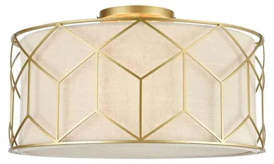 Immagine prodotto di Plafoniera Contemporanea Messina Metallo Oro 3 Luci Diffusore Lino Su Pvc
