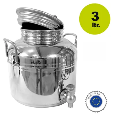 Produktbild von Edelstahlkanne 3 Liter mit Auslaufhahn und Fußgestell ideal für Ölivenöl, Essig