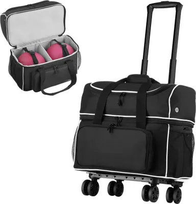 Image de Sac de bowling pour 2 boules avec poignée rétractable et 4 roulettes - Sac de bowling pour deux boules - Sac de bowling professionnel