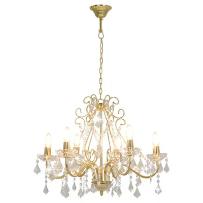 Immagine prodotto di Lampadario con Perline di Cristallo Dorato Tondo 6 E14