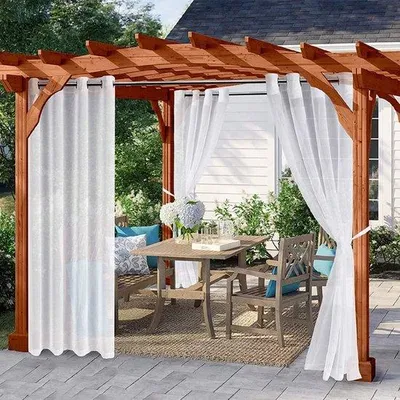 Produktbild von Famanu Außenvorhang Transparent Wetterfest mit Ösen - 2 Stück, Weiß