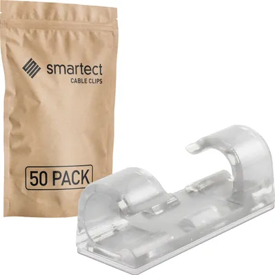 Produktbild von smartect Kabelhalter selbstklebend 3x1,1 cm zum befestigen von USB-, Strom- und Ladekabeln, Transparent, 50 Stück