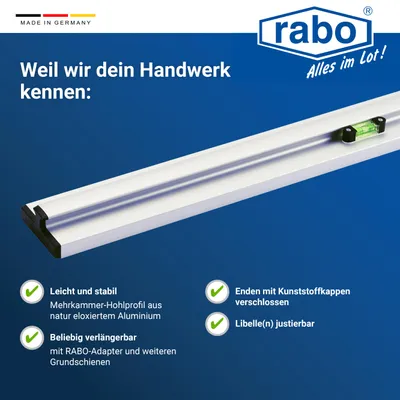 Immagine prodotto di set di guide di base rabo (2 pezzi) - lunghezza 100 cm Presa a incasso per un'installazione ottimale Superficie di appoggio larga 100 mm per la massima stabilità