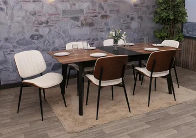 Obrázok produktu pre sada 6 jedálenských stoličiek HWC-O44, kuchynská stolička, Imitácia kože z ohýbaného dreva Oeko-Tex ~ vzhľad orecha, biela