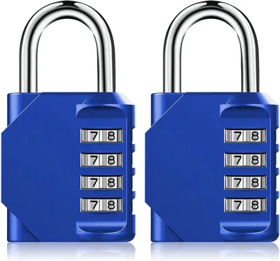 Produktbild von Set mit 2 diebstahlsicheren 4-stelligen Zahlenschlössern für Spinde, Schuppen, Schulen und Turnhallen mit Zahlencode - Spind- und Kettenschlösser, robust und sicher (Blau)