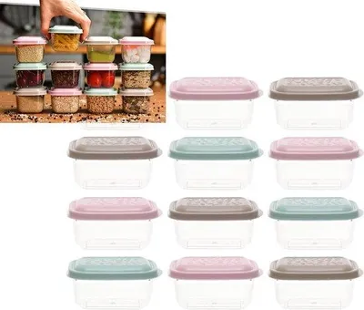 Imagen del producto de Recipientes de almacenamiento, 12 unidades, 250 ml, color pastel, con tapa, apilables, para almacenamiento, utensilios de cocina y preparación de comidas