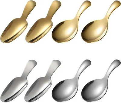 Imagen del producto de Ibenzoa®: Juego de 8 cucharas de acero inoxidable resistente a la corrosión (304) – 4 cucharaditas de 9,2 cm y 4 cucharas de postre de 8,8 cm, en dorado y plateado, aptas para lavavajillas, ideales para café, té y especias