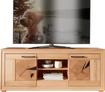 Produktbild von TV-Wand "WZ-0315" aus Kernbuche in natur geölt mit 2 Türen. Abmessungen (BxHxT) 150x62x46 cm