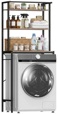 Produktbild von HOMCOM Waschmaschinenregal Badezimmerregal mit Trockenstange, 3 Ebenen, Braun